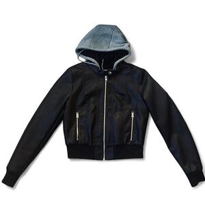 SEBBY Black Faux Leather Hoodie Jacket - Medium